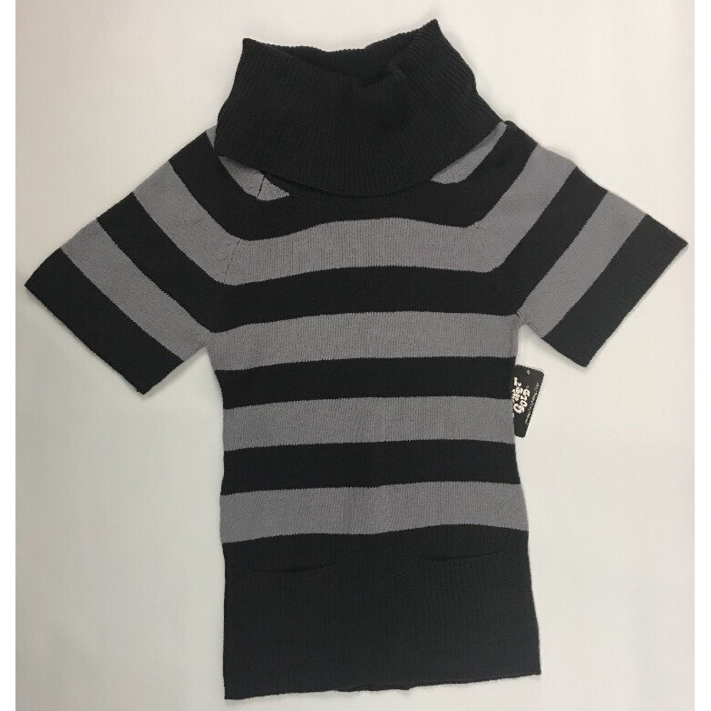Planet Gold Striped Bodycon Sweater Dress Gray Black Cowl Neck Womens Size M NWT